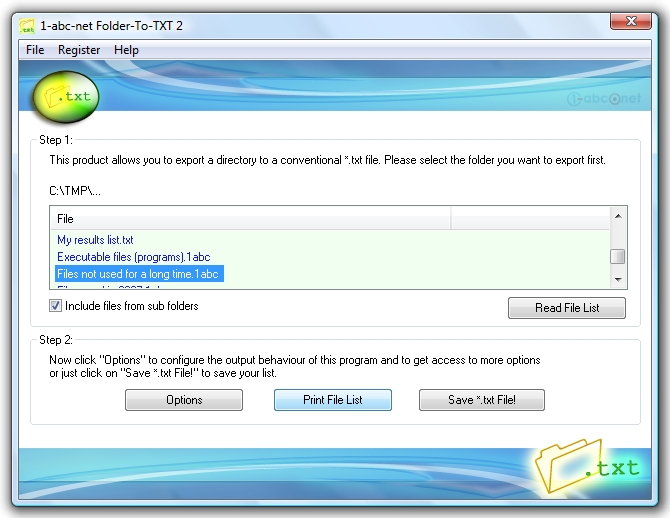 Click to view 1-abc.net Folder-To-TXT 2.00 screenshot