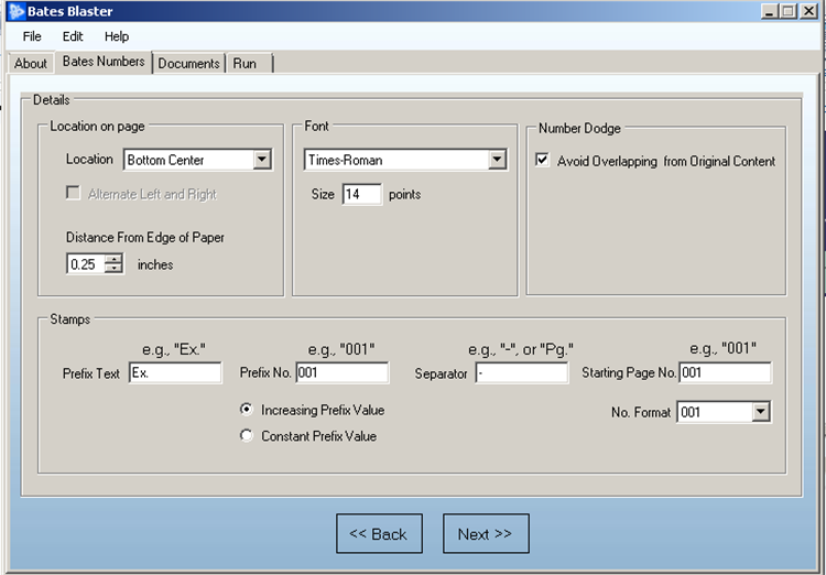 Click to view Bates Blaster Software 1.1 screenshot