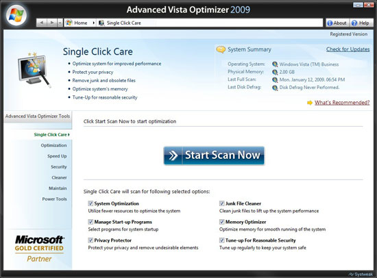Click to view Advanced Vista Optimizer 2009 3.5 screenshot