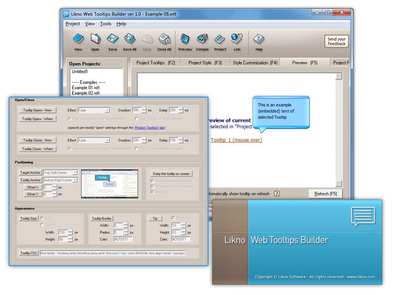 Click to view Likno Web/HTML Tooltips Builder 2.1.232 screenshot