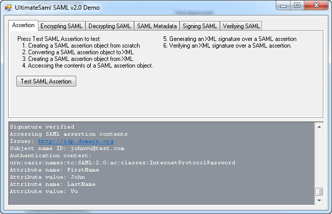 Click to view ASP.NET SAML Component for CS VB.NET 6.0 screenshot