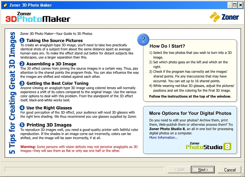 Click to view Zoner 3D Photo Maker 1.0 screenshot
