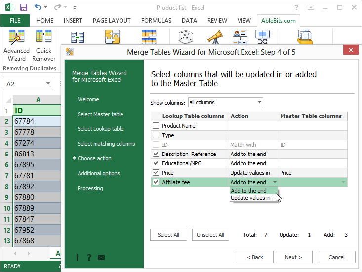 Click to view Merge Tables Wizard for Microsoft Excel 3.1.4 screenshot
