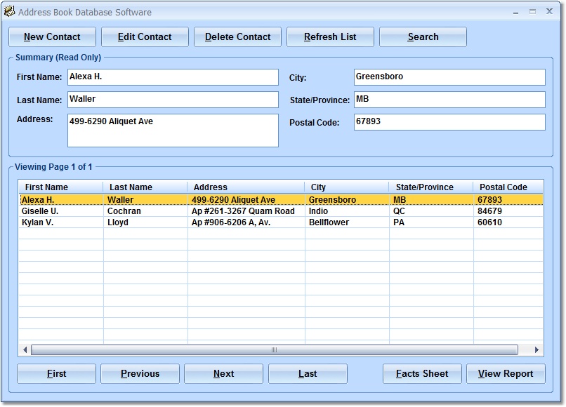 Click to view Address Book Database Software 7.0 screenshot