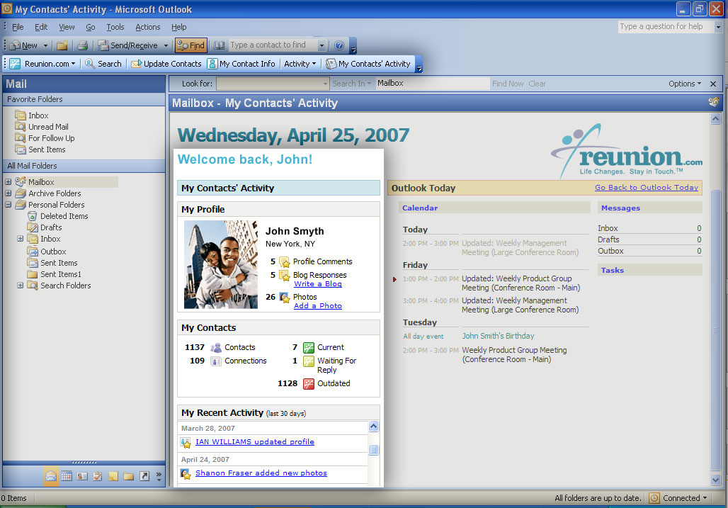 Click to view Reunion.com for Outlook 1.2.0 screenshot