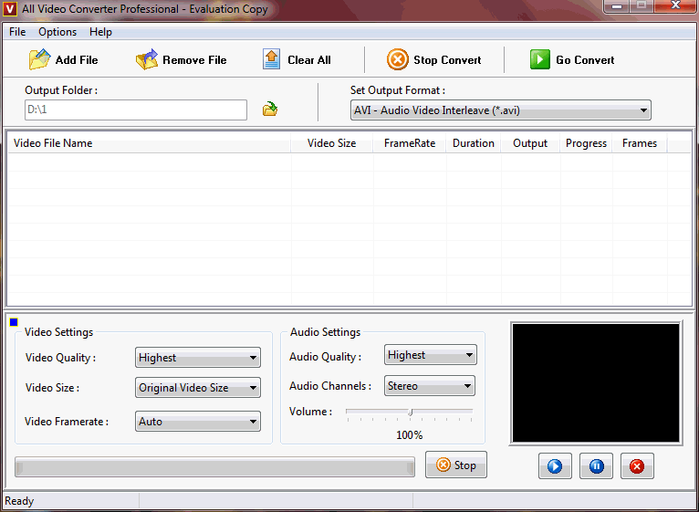 Click to view All Video Converter Professional 4.2 screenshot