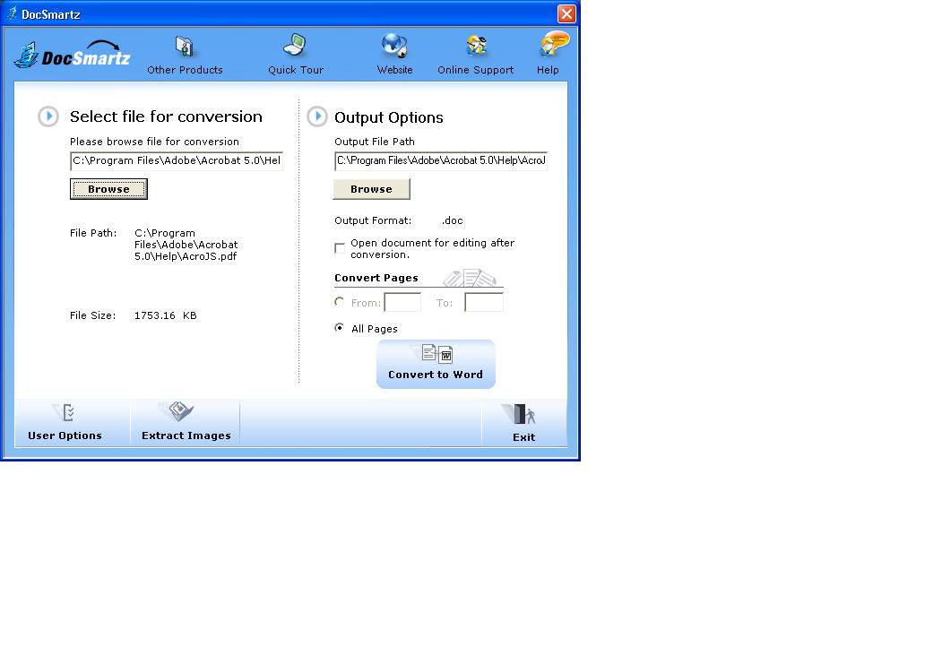 Click to view Docsmartz Convert PDF to Word Documents 6.1 screenshot