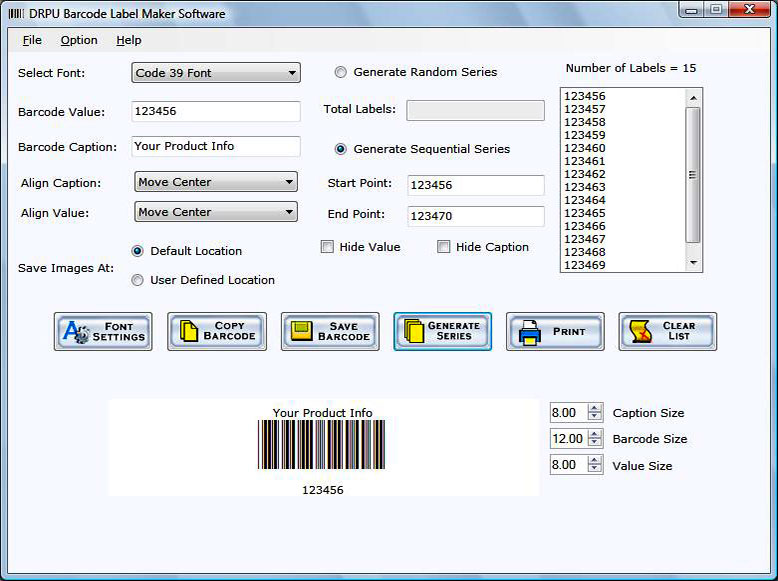 Click to view Generate Barcodes 5.0.1.5 screenshot