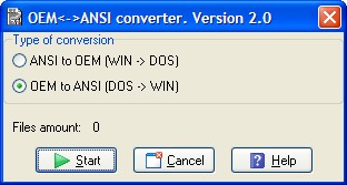 Click to view Oem<->Ansi converter 2.0 screenshot