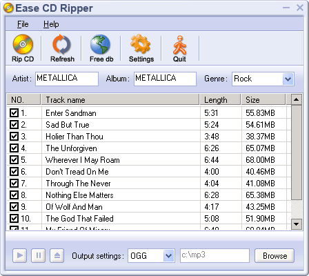 Click to view Ease CD Ripper 1.60 screenshot