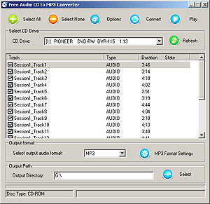Click to view Free Audio CD to MP3 Converter 3.1 screenshot