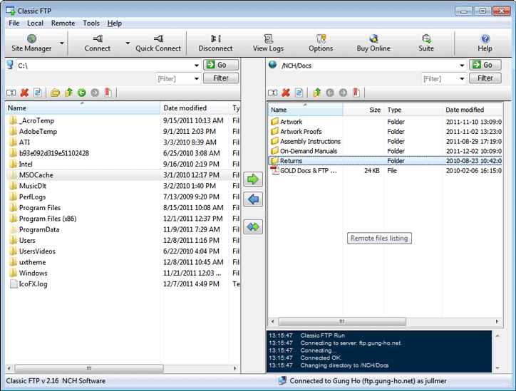 Click to view Classic FTP Free FTP Client 2.38 screenshot