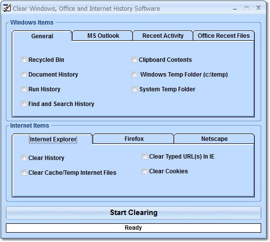Click to view Clear Windows, Office and Internet History Softwar 7.0 screenshot