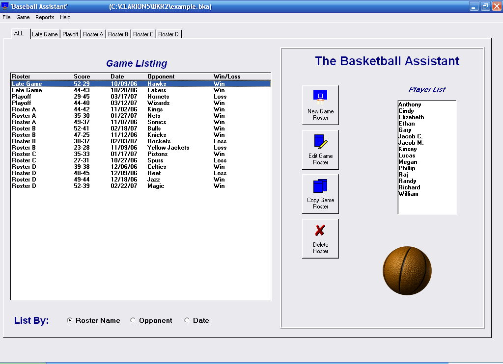Click to view Basketball Roster Organizer 1.2.1 screenshot