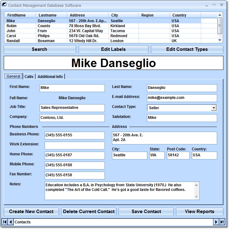 Click to view Contact Management Database Software 7.0 screenshot