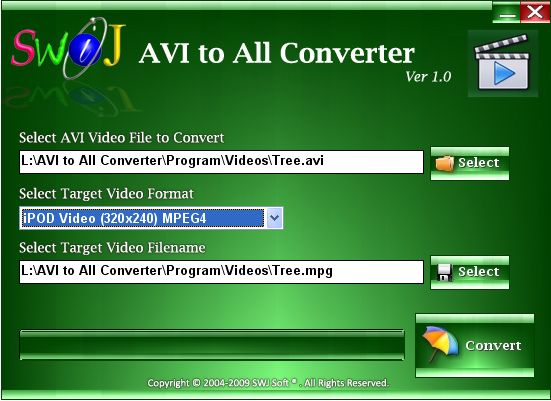 Click to view SWiJ AVI to All Converter 1.0 screenshot