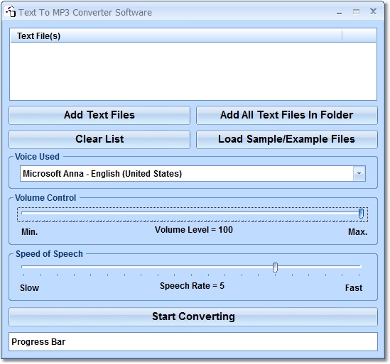Click to view Text To MP3 Converter Software 7.0 screenshot