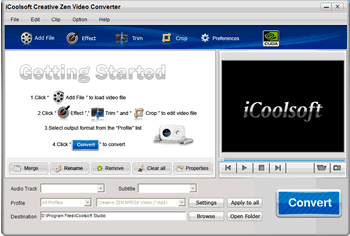 Click to view iCoolsoft Creative Zen Video Converter 3.1.12 screenshot