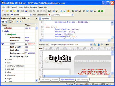 Click to view EngInSite CSS Editor 1.2 screenshot