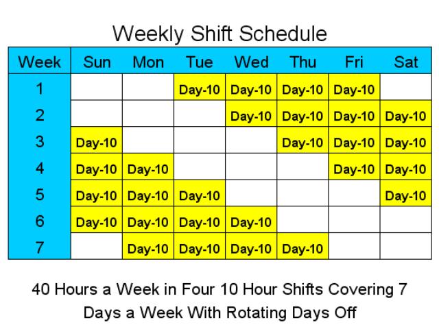 Click to view 10 Hour Schedules for 7 Days a Week 2 screenshot