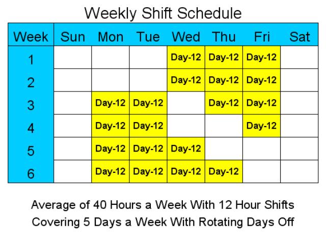 Click to view 12 Hour Schedules for 5 Days a Week 2 screenshot