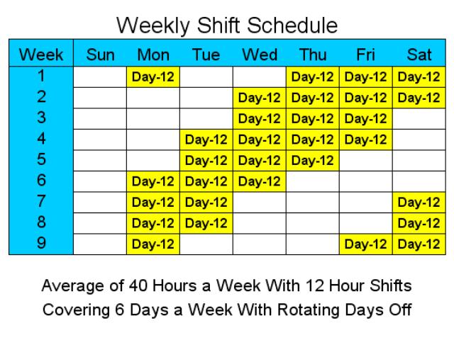 Click to view 12 Hour Schedules for 6 Days a Week 2 screenshot
