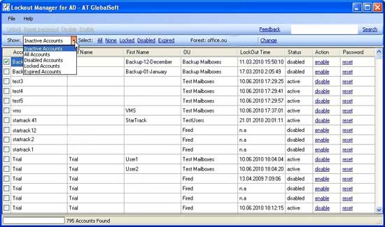 Click to view Account Lockout Manager for AD 2.6.6.7 screenshot
