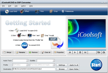 Click to view iCoolsoft DVD to 3GP Converter 3.1.10 screenshot