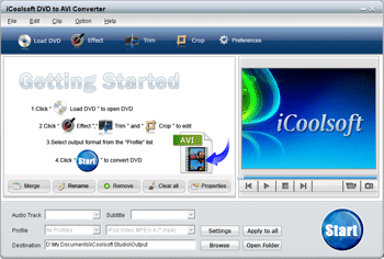 Click to view iCoolsoft DVD to AVI Converter 3.1.10 screenshot