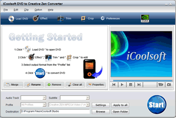 Click to view iCoolsoft DVD to Creative Zen Converter 3.1.12 screenshot