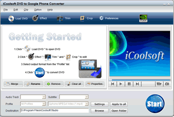 Click to view iCoolsoft DVD to Google Phone Converter 3.1.12 screenshot