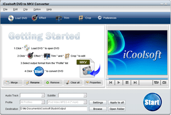 Click to view iCoolsoft DVD to MKV Converter 3.1.10 screenshot