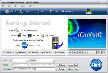 Click to view iCoolsoft DVD to Sony XPERIA Converter 3.1.12 screenshot