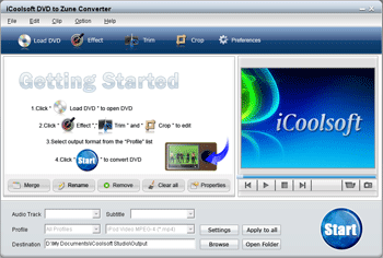 Click to view iCoolsoft DVD to Zune Converter 3.1.10 screenshot