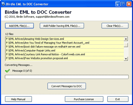 Click to view Birdie EML to DOC Converter 3.1 screenshot