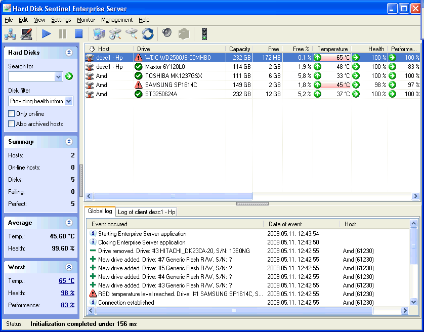Click to view Hard Disk Sentinel Enterprise Server 1.00 screenshot