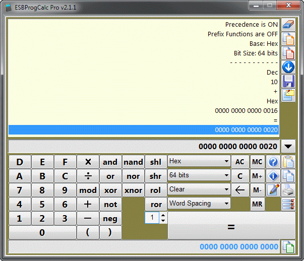 Click to view ESBProgCalc Pro - Programmers Calculator 2.1.1 screenshot