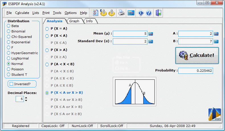 Click to view ESBPDF Analysis - Probability Software 2.4.1 screenshot