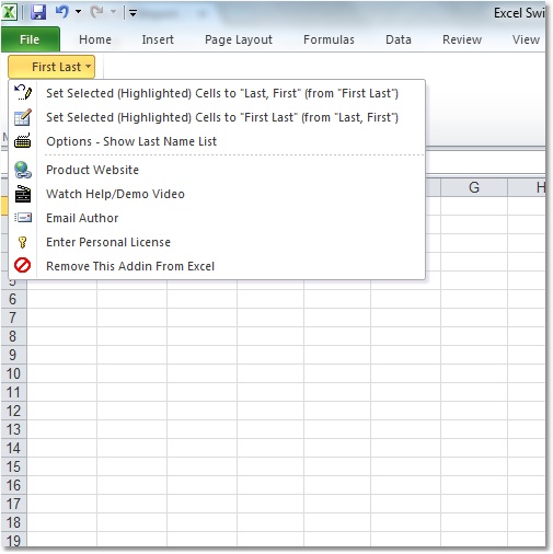 Click to view Excel Switch First Last Name Order Software 7.0 screenshot