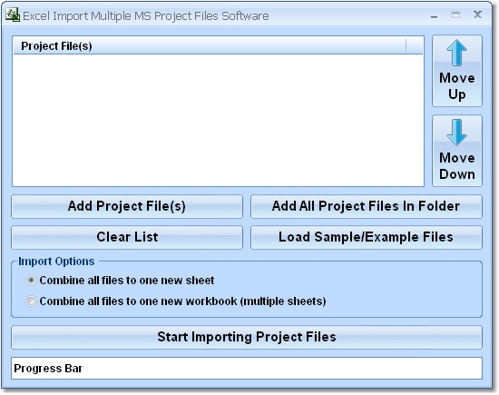 Click to view Excel Import Multiple MS Project Files Software 7.0 screenshot