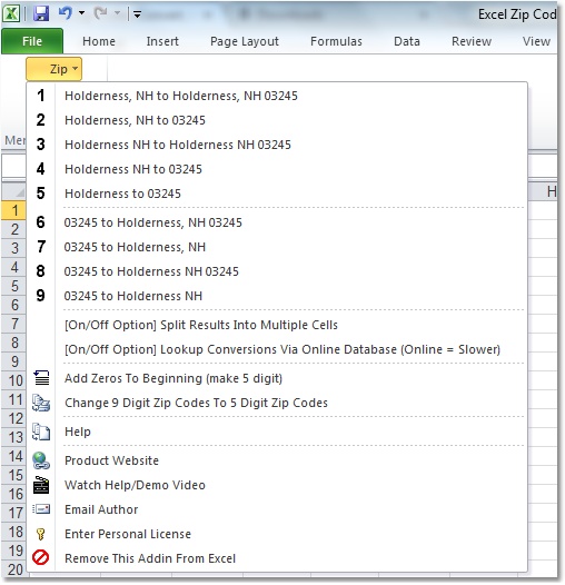 Click to view Excel Zip Codes Convert, Lookup & Format Software 7.0 screenshot