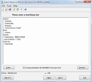 Click to view Export Query to XML for SQL server 1.07.00 screenshot