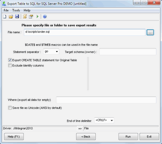 Click to view Export Table to SQL for Access 1.07.00 screenshot