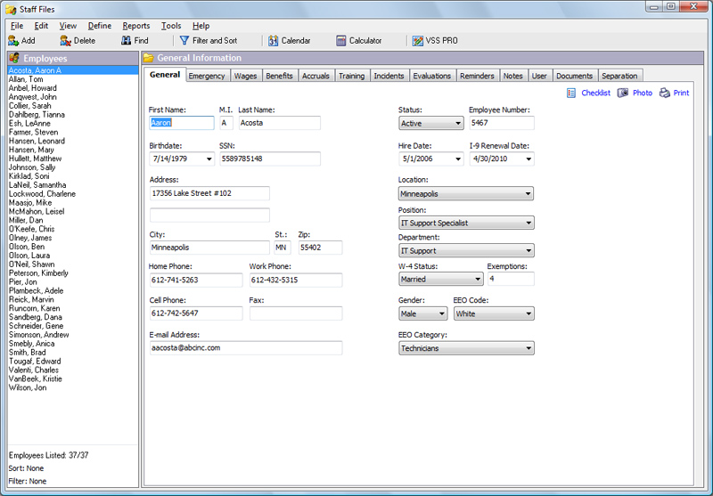 Click to view Staff Files Pro 8.0 screenshot