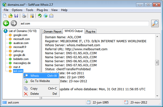 Click to view SoftFuse Whois 2.8 screenshot