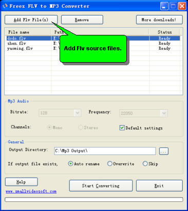 Click to view Freez Flv to Mp3 Converter 1.5 screenshot