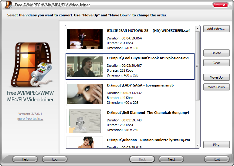Click to view Free AVI/MPEG/WMV/MP4/FLV Video Joiner 4.3.4 screenshot