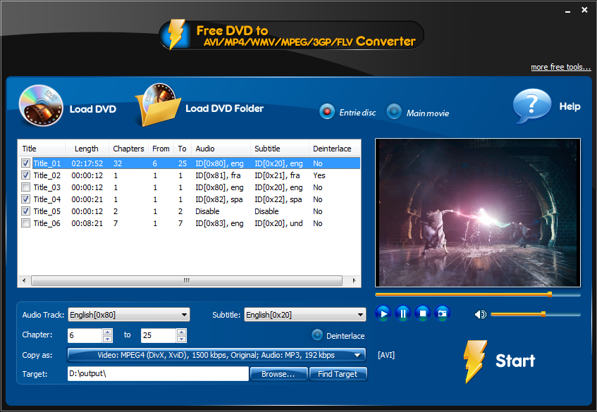 Click to view Free DVD to MP4/WMV/MPEG/3GP Converter 3.2.3 screenshot