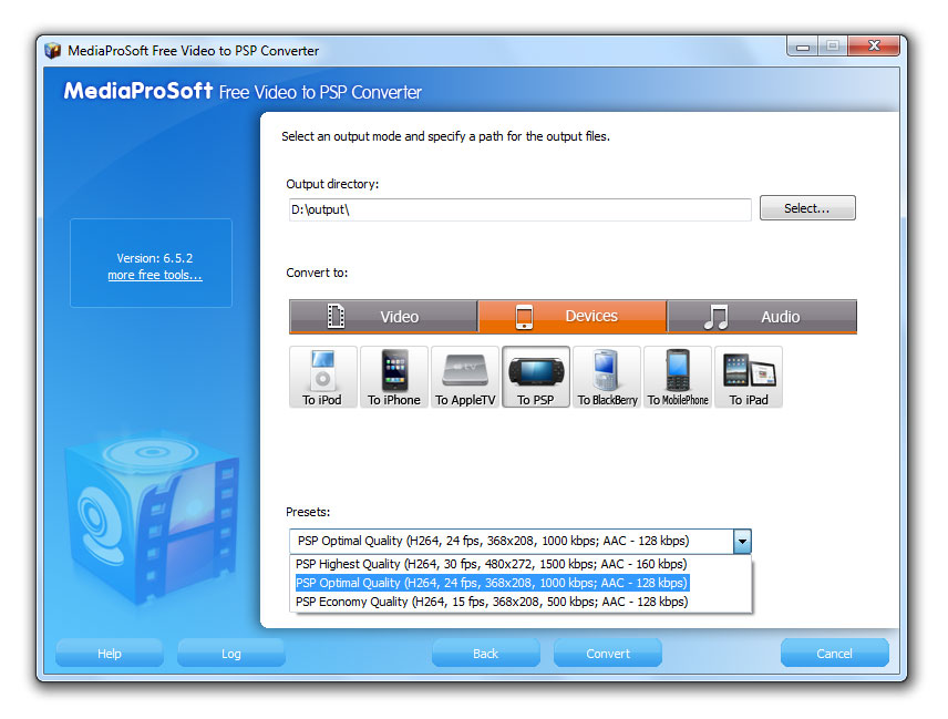 Click to view MediaProSoft Free Video to PSP Converter 6.4.3 screenshot