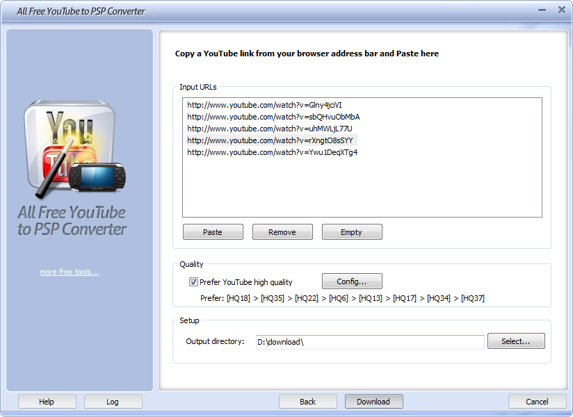 Click to view All Free YouTube to PSP Converter 5.2.7 screenshot